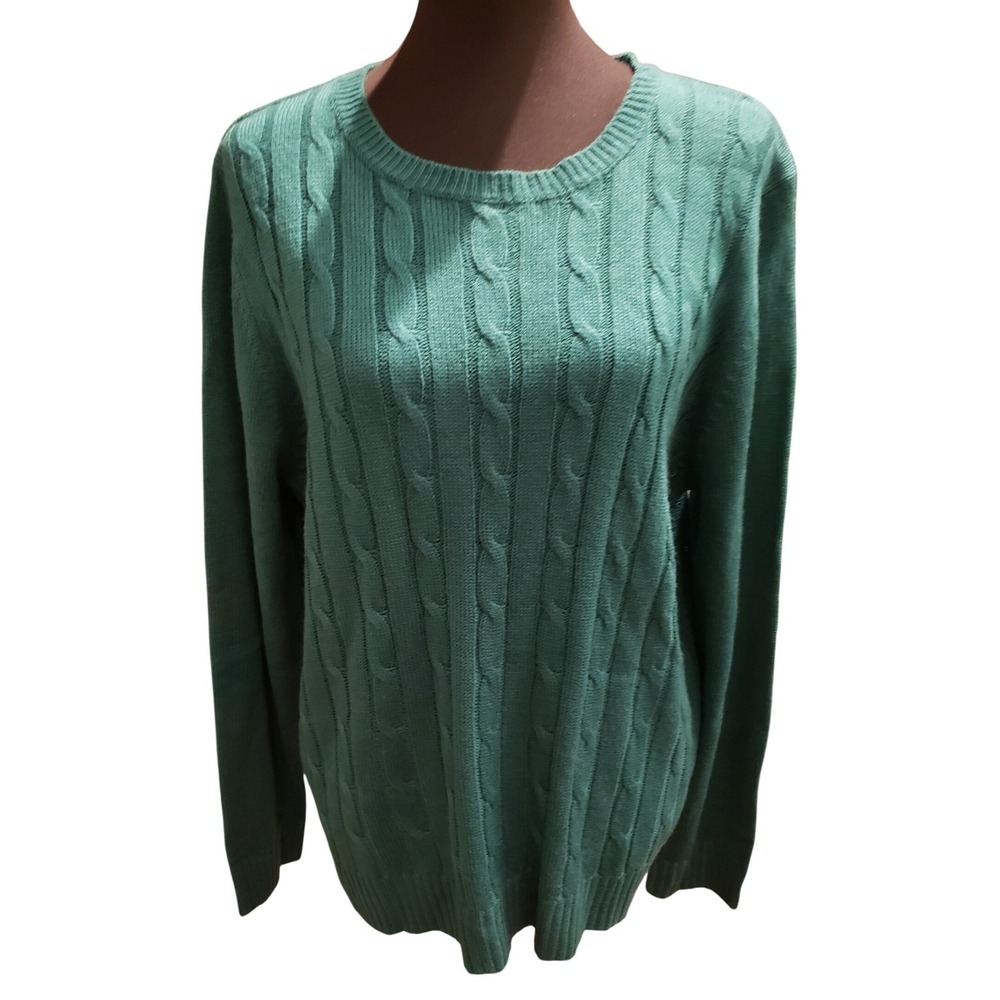 White Stag Teal Green Cable‎ Knit Sweater XL Plus Size Acrylic Long Sleeve